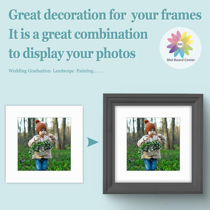 MBC Mat Board Center, 5 Pack 8x8 for 6x6 White Picture Mats Frame Mattes, Bevel Cut, Acid Free, 4-ply Thickness
