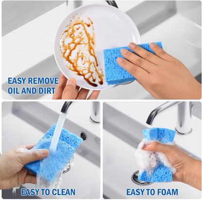YoleShy 20 Pack Sponges Kitchen Natural Compressed Cellulose Sponges for Dishes Non Scratch for Household Cookware Bathroom Cars Soft Super Absorbent Reusable, Blue and Yellow