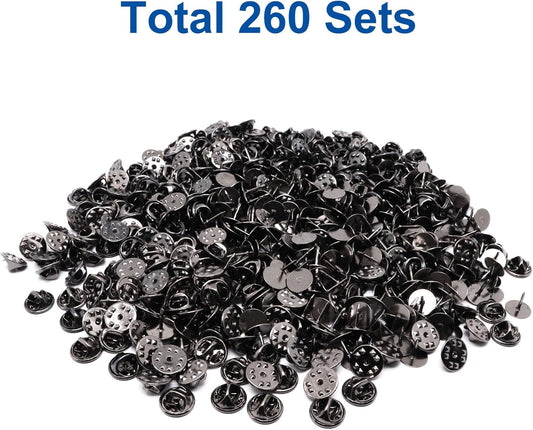 260 Set Pin Backs, Blank Pins Scatter Butterfly Clutch Pin Holder Enamel Pins Locking Backs Tie Tacks Jewelry Backings Clasp for Brooch Lapel Hat Uniform Badges Tie Tack (10mm, Black)