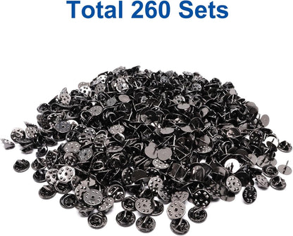 260 Set Pin Backs, Blank Pins Scatter Butterfly Clutch Pin Holder Enamel Pins Locking Backs Tie Tacks Jewelry Backings Clasp for Brooch Lapel Hat Uniform Badges Tie Tack (10mm, Black)