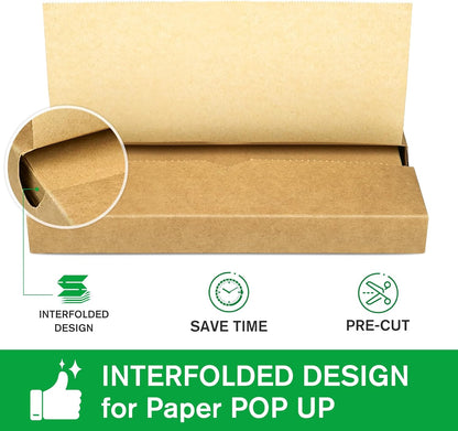 Precut POP UP Deli Paper Sheet Pack of 200, Interfolded Heavy Paper for Food Wrap and Serving (10" x 10-1/2", Kraft）