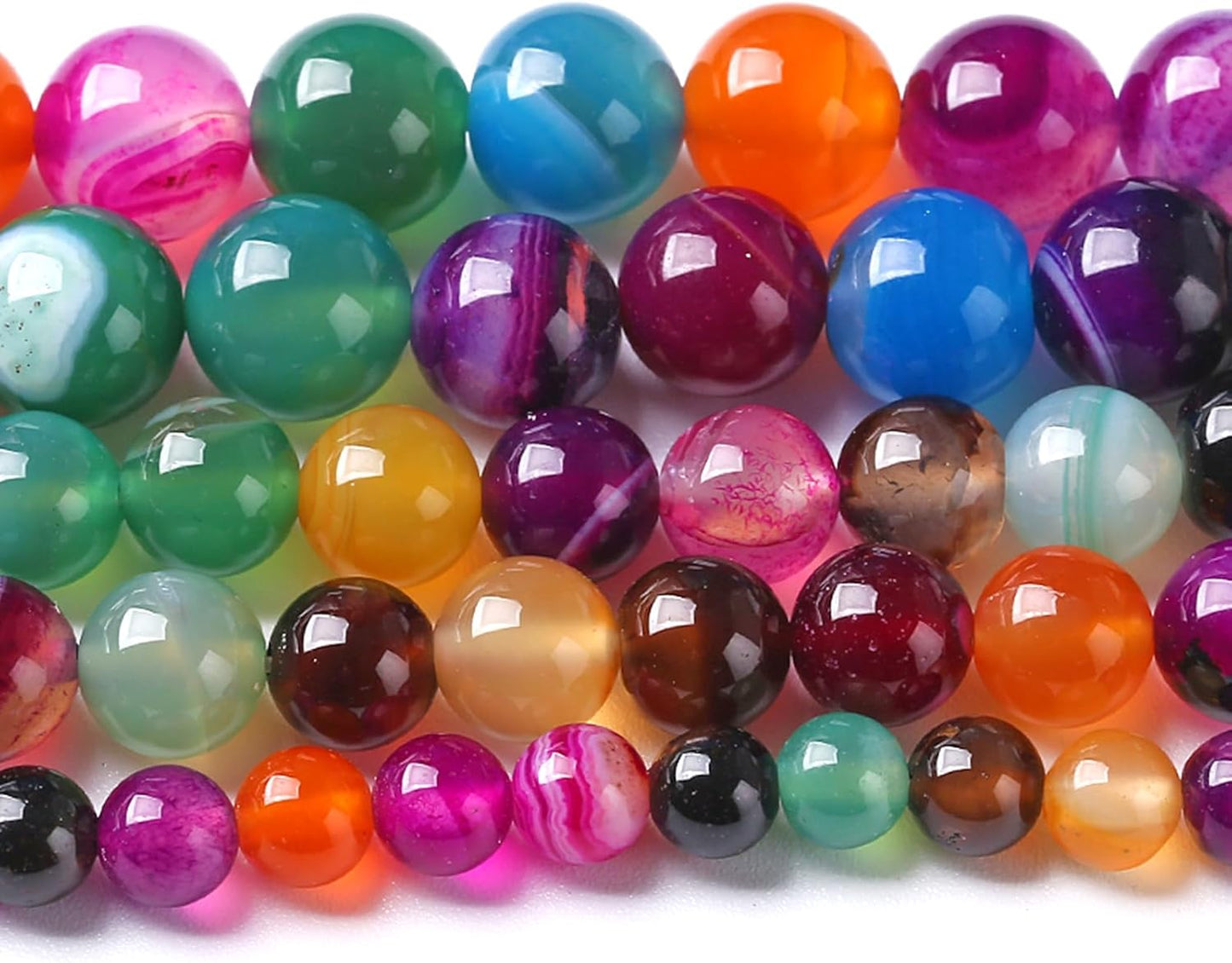 12MM Natural Stone Colorful Stripe Agate Energy Healing Beads Round Loose Beads for Jewelry Making Bracelet 32pcs 15"