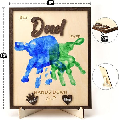 Best Dad Ever Hands Down Sign Wooden Handprint Frame DIY Gifts, Fathers Day Personalized Gifts from Kids, Daughter, Son - Fathers Day Handprint Gift, Custom Birthday Gift for New Dad, Stepdad, Grandpa