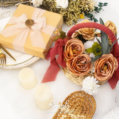 Ribbli Chiffon Silk Ribbon, 1.5 inch x 30 Yard, Champagne/Terracotta/Rust Red Fringe Chiffon Fall Ribbon for Wedding Invitations, Bridal Bouquets Wrapping, Flower Arrangement Decoration - Crafty Corner