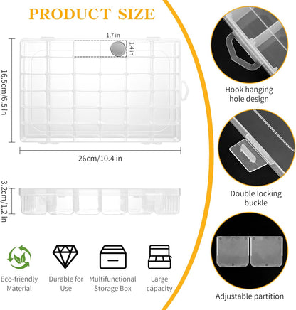 3 Pcs 36 Large Grids Clear Plastic Organizer Box with Adjustable Dividers Craft Organizers Box for Bead,Jewelry,DIY Crafts,Art,Small Items Storage (Clear-3pack-108 Grids)