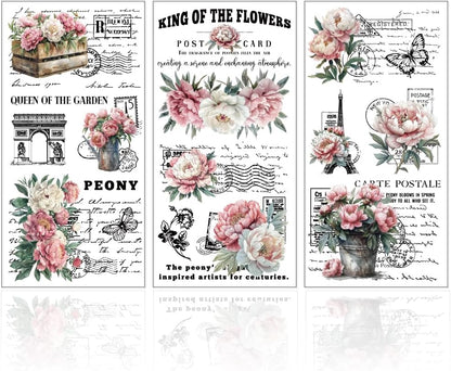 GLOBLELAND 3 Sheets Vintage Pink Peony Background Furniture Transfer 6x12inch Retro Romance Text Rub on Transfer Self-Adhesive Wall Art Decals for Bedroom Living Room Desk Table Decoration