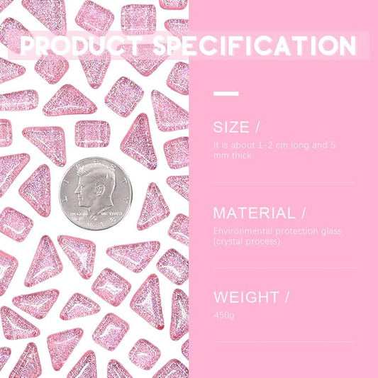 Swpeet 1 Pound Pink Shine Crystal Series Mosaic Tiles Assortment Kit, Square and Triangle Genuine Mosaic Tiles Glitter Crystal Mosaic Perfect for Home Decoration Crafts