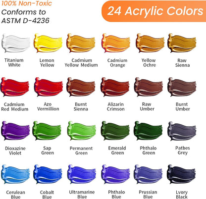 Falling in Art Acrylic Paint Set, Canvas Painting Kit with 24 Acrylic Paints, Nylon Brushes for Kids, Adults, Beginners, Hobbyists, Artists, 31 Pieces Set