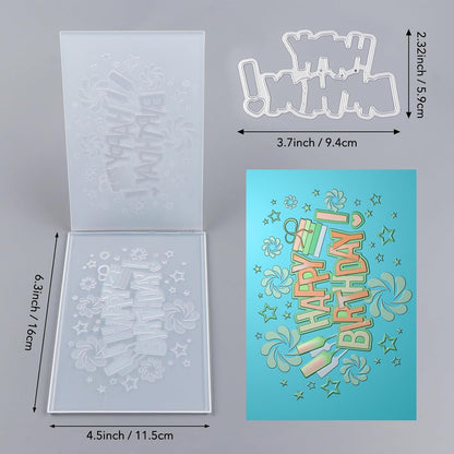BAOFALI3D Embossing Folder and Metal Die Set for Card Making,Happy BirthdayTexture Embossing Template Paper Card Embossing Stencil for DIY Birthday Scrapbooking Photo Album Card Paper Craft Decoration
