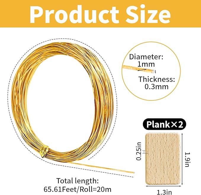 WINUSD Cloisonne Wire 20m Gold & Silver (1x0.3mm) | Jewelry Making Tools Kit with 2 Wire Straightening Boards for DIY Metalwork, Home Decor, Crafting Gifts, Artisan Supplies & Beginners/Professionals