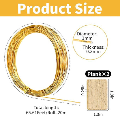 WINUSD Cloisonne Wire 20m Gold & Silver (1x0.3mm) | Jewelry Making Tools Kit with 2 Wire Straightening Boards for DIY Metalwork, Home Decor, Crafting Gifts, Artisan Supplies & Beginners/Professionals