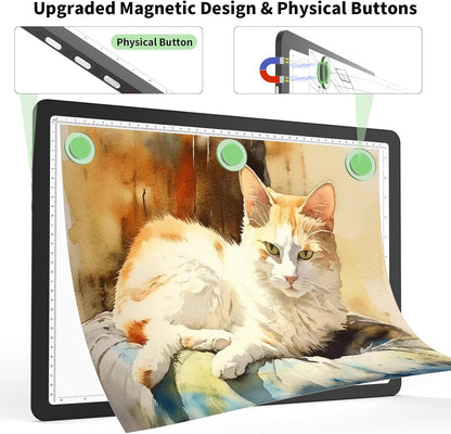Phylosal Rechargeable A3 LED Light Pad for Diamond Painting, Ultra-Thin Magnetic Tracing Light Box for Drawing, Diamond Art Light Board with Side Button, Super Bright Light Table for Sketching (Black)