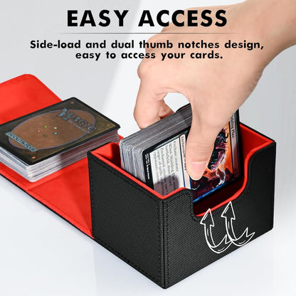 ZLCA Card Deck Box for Trading Cards, MTG Commander Deck Box Holds 120+ Single Sleeved Cards, Leather Magnetic Card Storage Box Fits for TCG CCG Magic Cards (Black& Red)