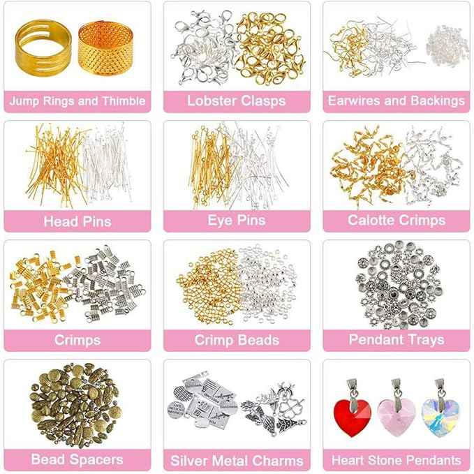 DIY Bracelet Necklace Material Acrylic Beads Glass Beads Set OP0337 1960 Pieces Jewelry Making Supplies with Beads Findings Pliers Beading Wire