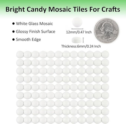 Artspac Glass Mosaic Tiles for Crafts Bulk,150g Round Mosaic Glass Pieces,White Mosaic Tiles for DIY Garden Crafts Supplies, Crafts Ornaments