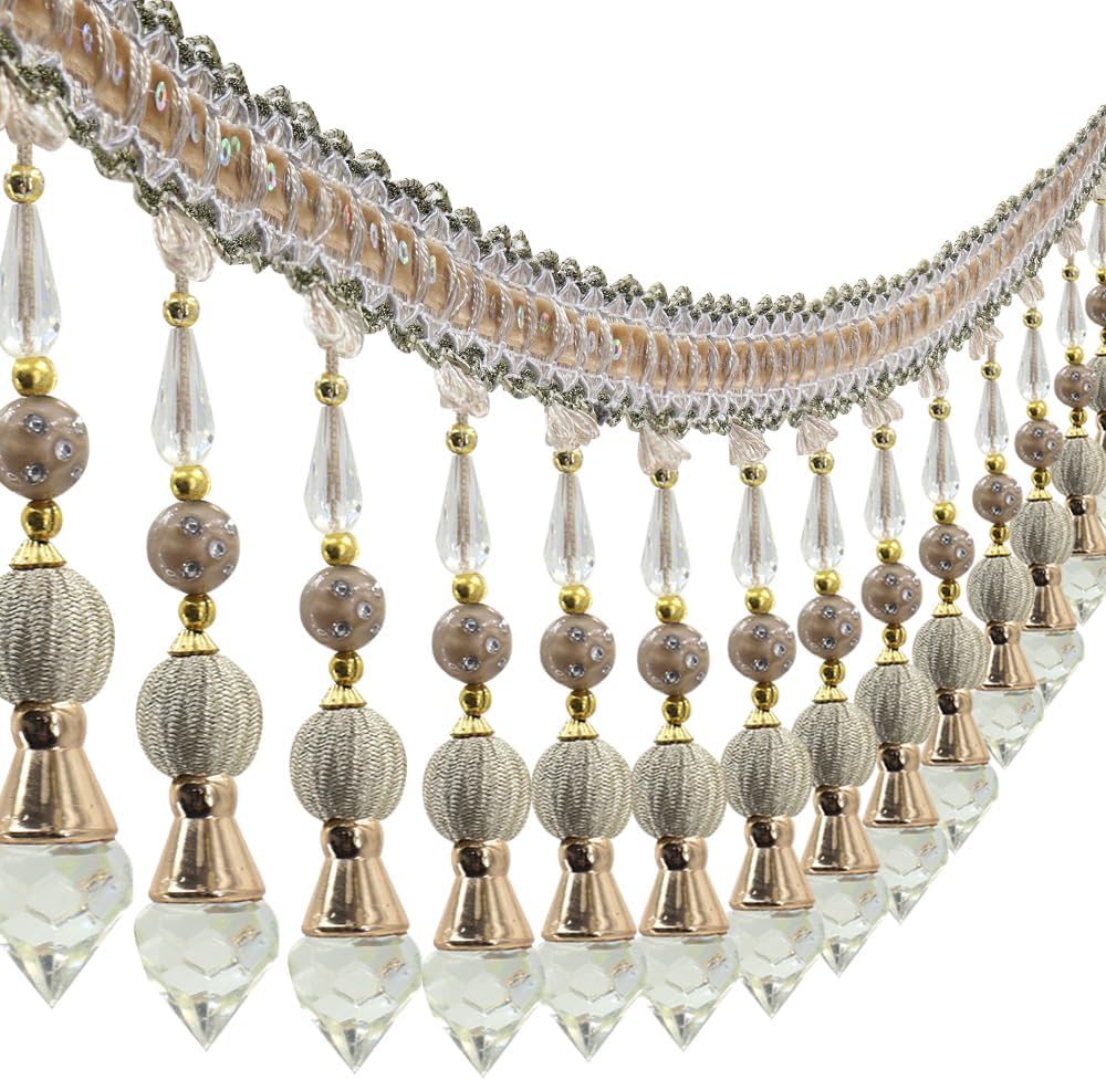 3yards Beading Fringe Trimming Long Beads Tassel Curtain Trim Ribbon Trim for Cover Edge Decorative (beige) - Crafty Corner