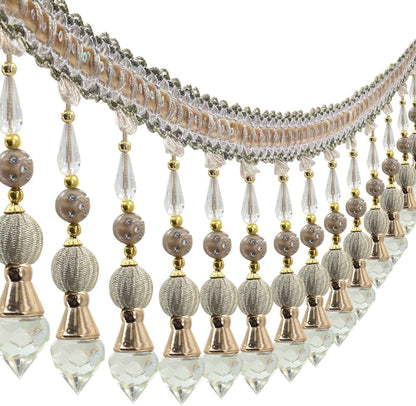 3yards Beading Fringe Trimming Long Beads Tassel Curtain Trim Ribbon Trim for Cover Edge Decorative (beige) - Crafty Corner