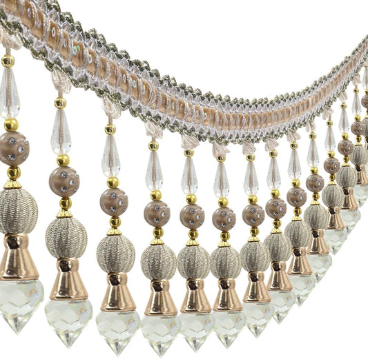 3yards Beading Fringe Trimming Long Beads Tassel Curtain Trim Ribbon Trim for Cover Edge Decorative (beige) - Crafty Corner