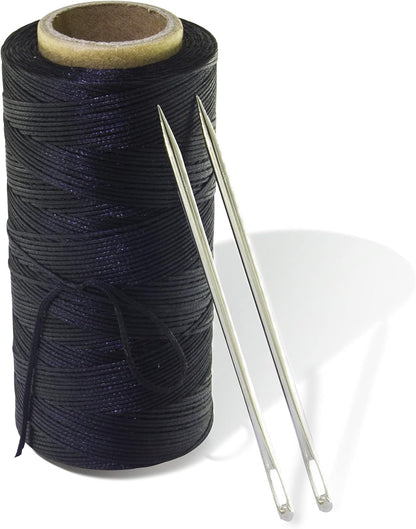 Marcobrothers 4" 2 pcs Professional Upholstery Large Eye Long Needle,Easy to Thread,with 1 roll 284 Yard 150D 1mm-Width Leather Sewing Waxed Thread,Black.(4 inch 2 pcs)