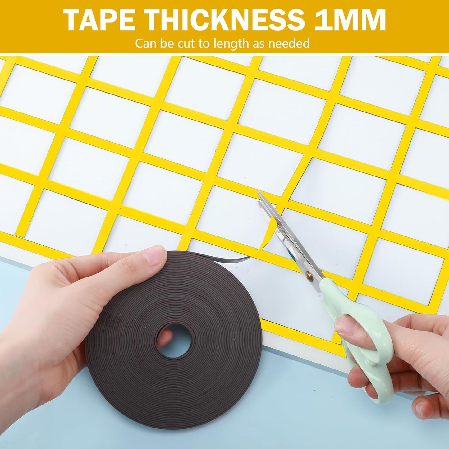 Magnetic Tape Roll Thin Strips, 0.39 Inch x 33 Feet Magnetic Board Dividers Whiteboard Graphic Decorative Tape Marking Line for Classroom Office Art Accessories(Yellow)