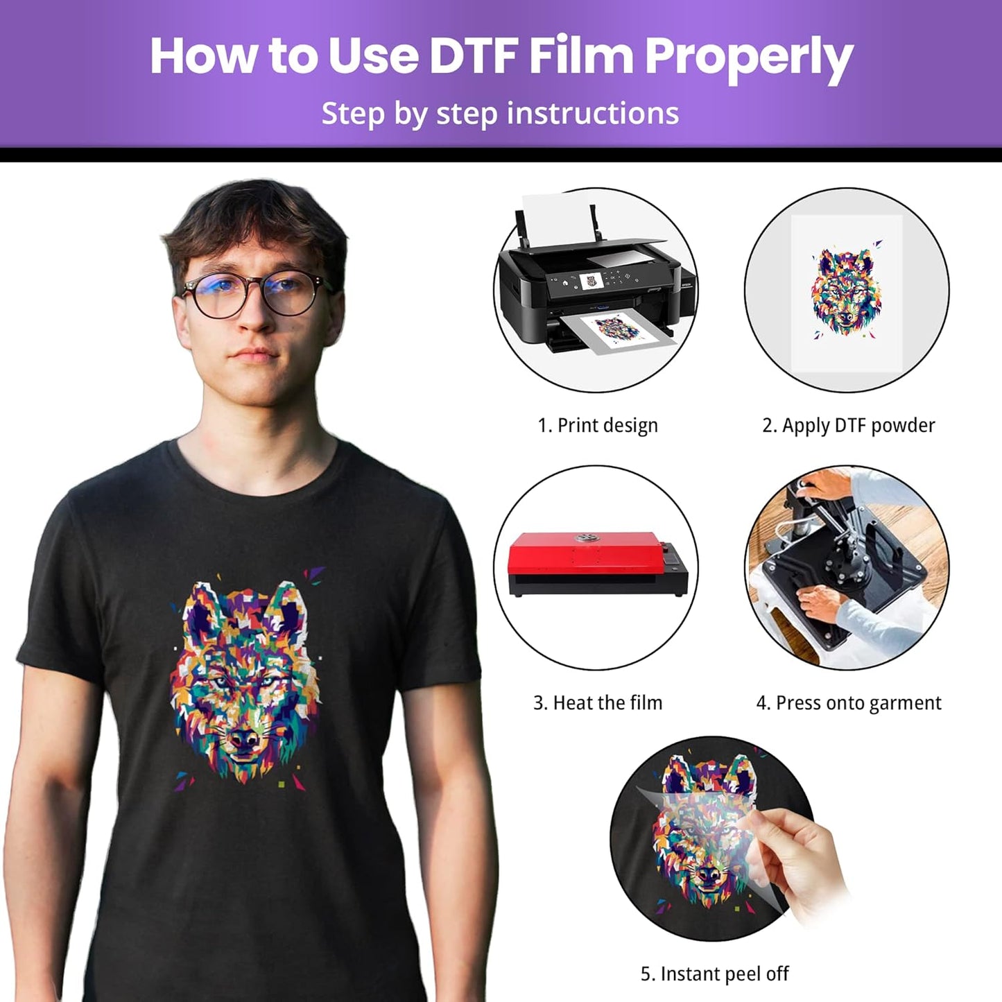 DTF Transfer Film – A4 (8.5”x11”)100 Sheets Premium Matte Double Sided DTF film PET Transfer Paper Direct to T Shirts