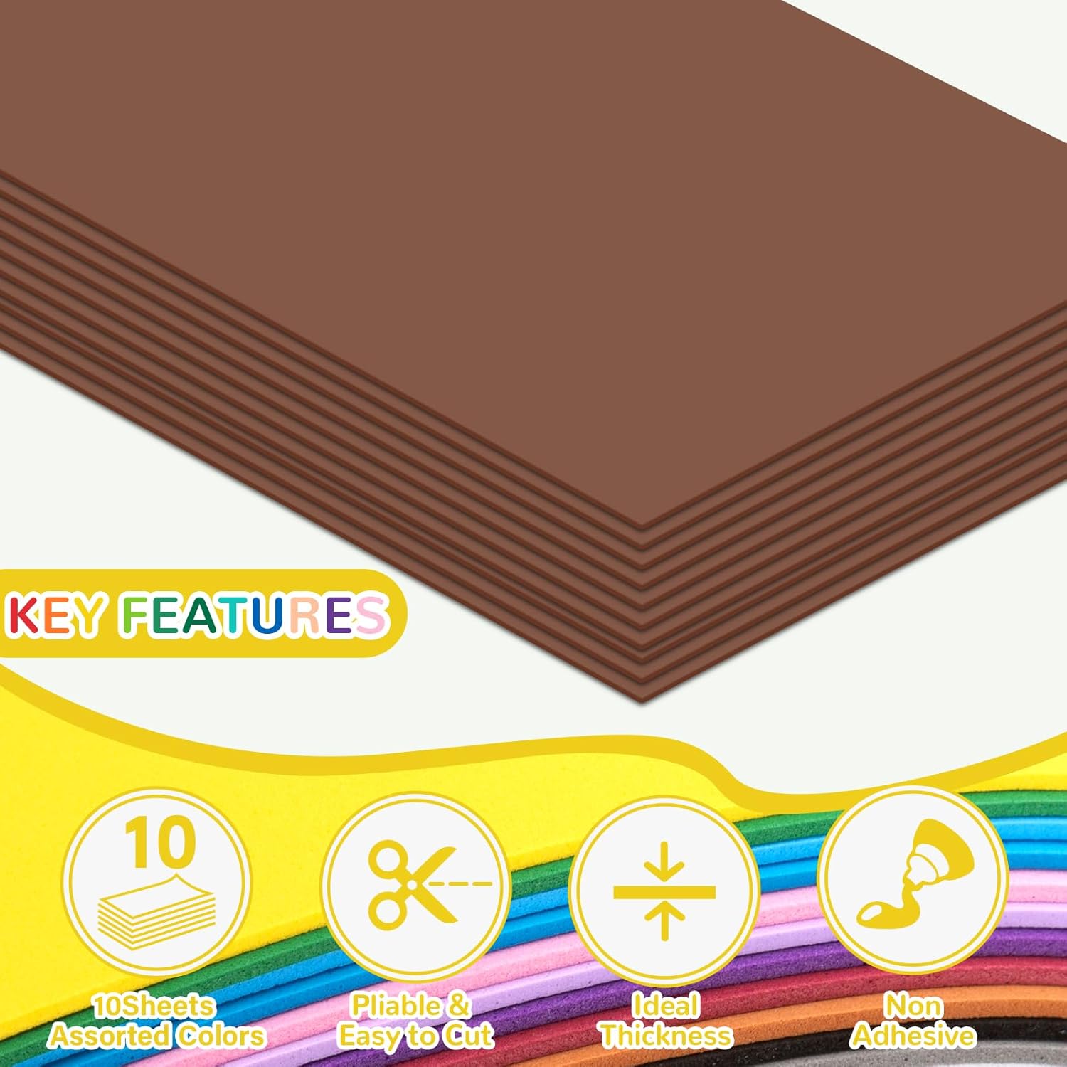 10 Pack Foam Sheets Craft 8 x 12 inch, Eva Color Foam Paper for Art Crafts Projects, Classrooms Scrapbook Gift DIY Cutters Card Party Decoration (Brown) - Crafty Corner