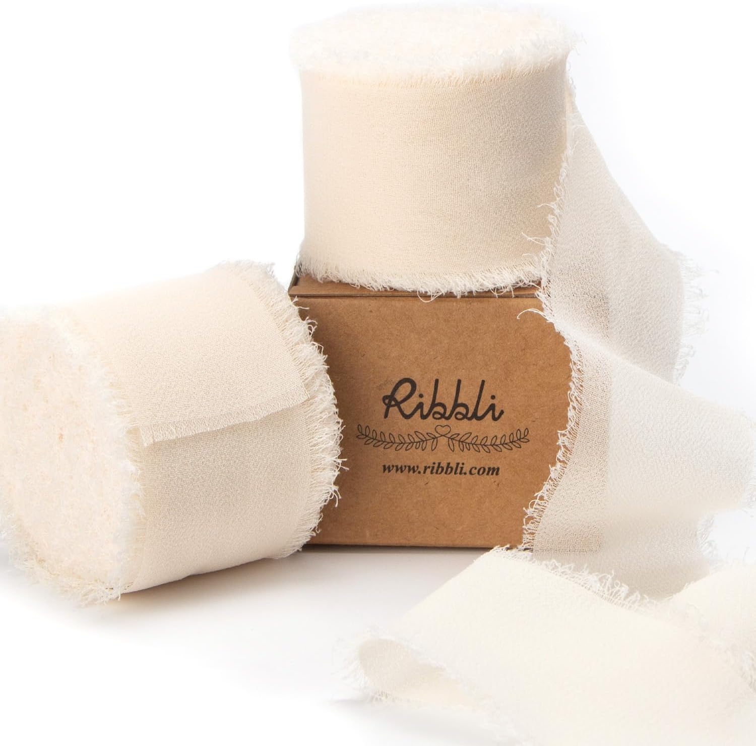 Ribbli Cream Chiffon Ribbon 1-1/2 inch x 20 Yard Handmade Fringe, Chiffon Silk Vanilla Cream Ribbon for Wedding Invitations, Bridal Bouquets, Flower Arrangement Decoration - Crafty Corner