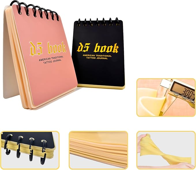 D5 Tattoo Practice Flipbook - 7 Sheets of 3MM Silicone Skin, Create Your Own Tattoo Training Journal, Portable & Reusable for DIY Tattoo Artists, Premium Material, Original Tattoo Practice Book