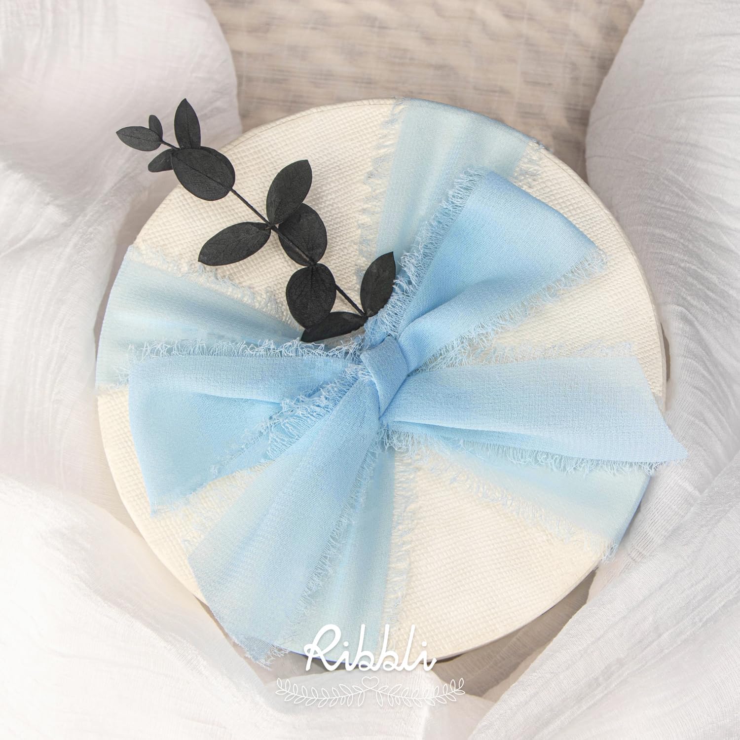 Ribbli Baby Blue Chiffon Ribbon 1-1/2 inch x 20 Yard Handmade Fringe Chiffon Silk Ribbon, Light Blue Ribbon for Wedding Invitations, Bridal Bouquets Wrapping, Flower Arrangement Decoration - Crafty Corner
