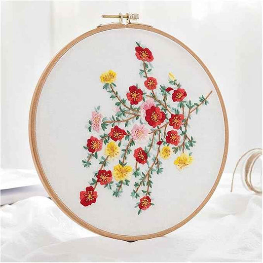 Act Iron Embroidery Starter Kit 1Pack with Stamped Flowers Pattern with Cotton Fabric Hoops Color Threads and Tools for DIY Art Crafts Sewing Crafts for Adults(Red Flowers)