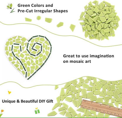 Youway Style Lemon Green Glass Mosaic Tiles for Crafts Bulk,200g Broken Glass Pieces for DIY Spring Mosaic Art Kit Decor,Garden Mosaic Supplies