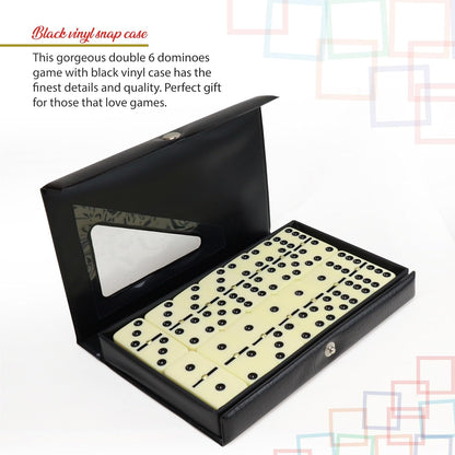 ERLLE - Premium Double 6 Dominoes Set, Classic Domino Game with Vinyl Case, Tiles for Adults & Kids, Mexican Train & Family Game Night