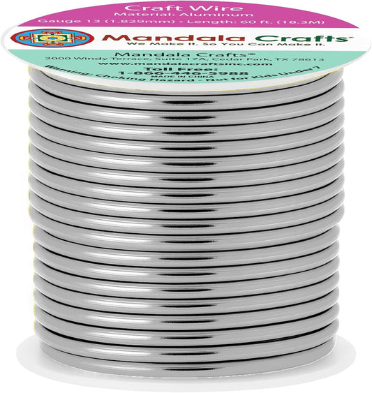 Mandala Crafts 13 Gauge Anodized Aluminum Craft Wire for Jewelry Making - 60 FT Colored Flexible Gray Wire - Bendable for Bonsai Armature Crafting Sculpting - Crafty Corner