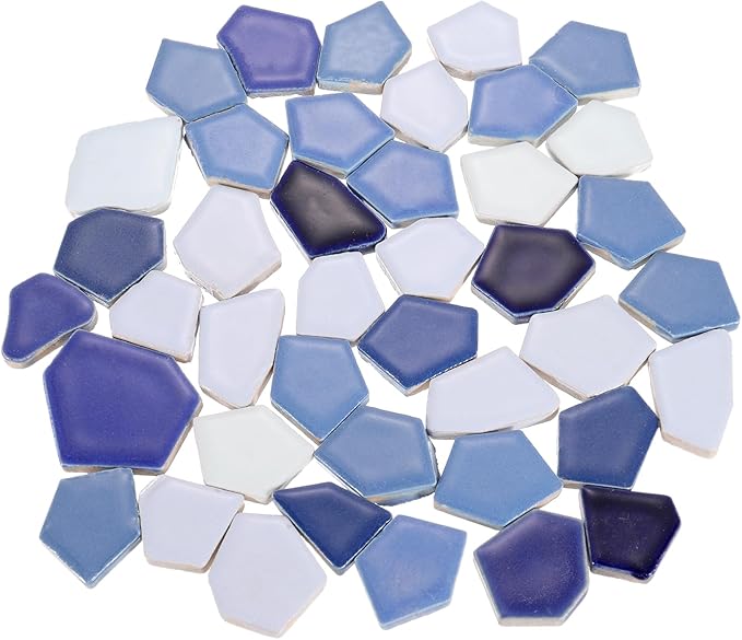 uxcell 500g/1.1LB Irregular Ceramics Mosaic Tiles, 2.3-4.2 cm Bulk Stained Ceramic Mosaic Pieces Stones Mosaic Kits for DIY Art Craft Projects Home Decor, Mixed Blue