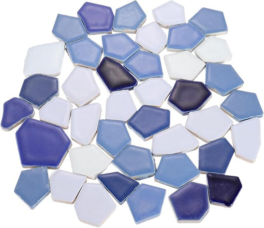 uxcell 500g/1.1LB Irregular Ceramics Mosaic Tiles, 2.3-4.2 cm Bulk Stained Ceramic Mosaic Pieces Stones Mosaic Kits for DIY Art Craft Projects Home Decor, Mixed Blue