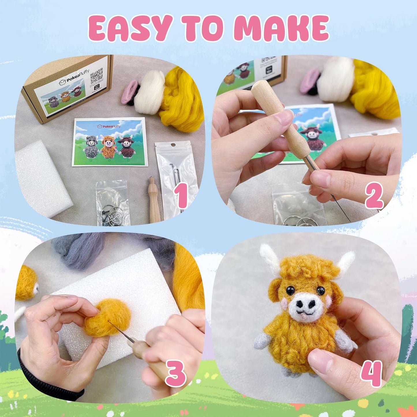 Needle Felting Kit, 3 Pcs Sharks Wool Needle Felting Kit for Beginners & Adult, Animal Doll Making Set with Video Instruction, Craft Party Supplies, Tools & Foam Pad, DIY Home Decor, Birthday Present