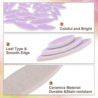 uxcell Ceramic Mosaic Tile, About 200g Teardrop Leaf Tile Mosaic Block for Handicrafts Artwork, Purple