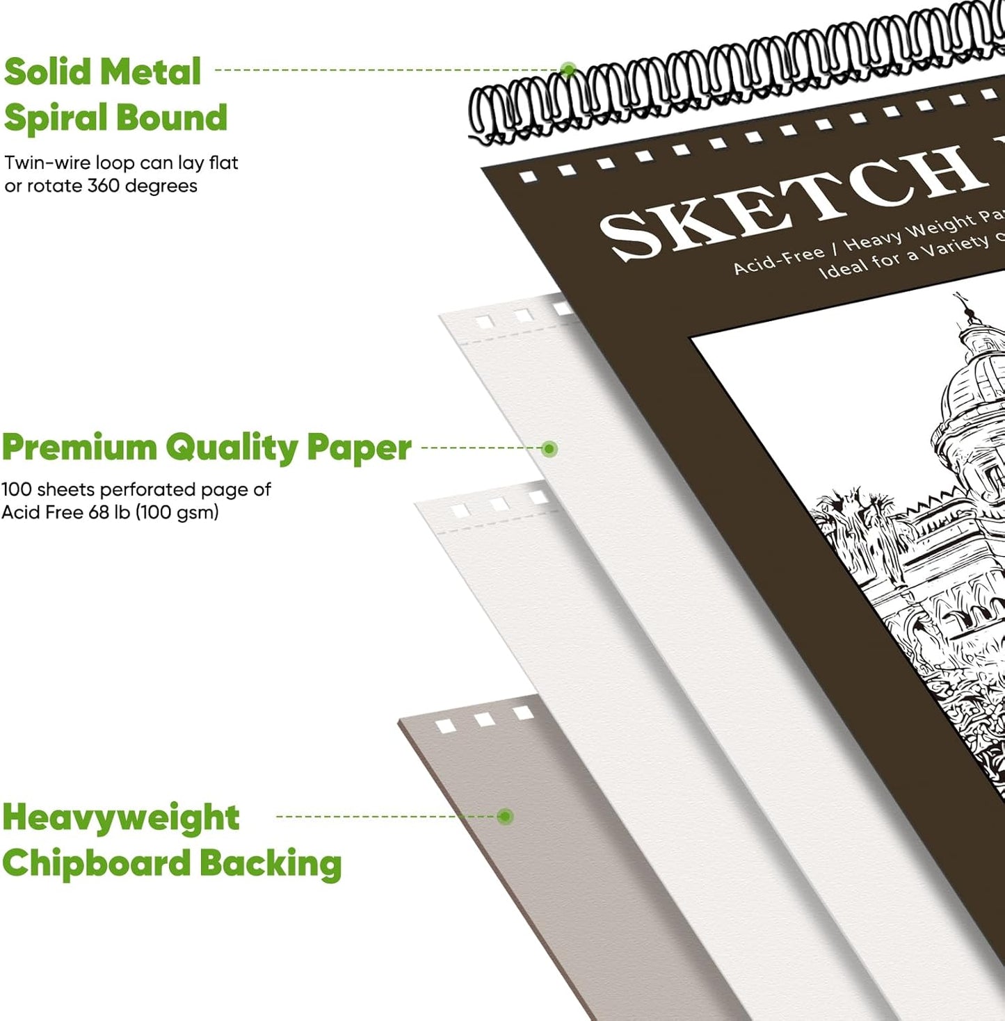 Soucolor Sketchbook 8.5x11 Hard Cover - 100 Sheets Spiral Bound Sketch Pad 8.5" x 11", 68lb/100gsm Thick Drawing Paper 8.5" x 11", Acid-Free Art Notebook for Kids Adults Classroom Teacher Must Have - Crafty Corner