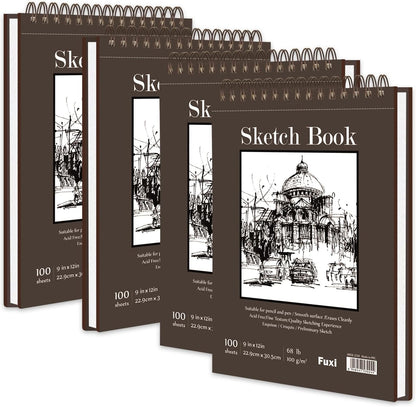 9 x 12 inches Sketch Book, Top Spiral Bound Sketch Pad, 4 Pack 100 Sheets Each (68lb/100gsm), Acid Free Art Sketchbook Artistic Drawing Painting Writing Paper for Kids Adults Beginners Artists - Crafty Corner