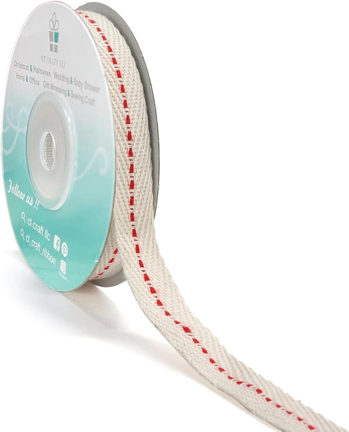 CT CRAFT LLC Ivory Cotton Red Stitched Ribbon 3/8" x 10 Yards for Home Décor Gift Present Wrapping DIY Crafts Birthday Wedding Bouquet Christmas - Crafty Corner