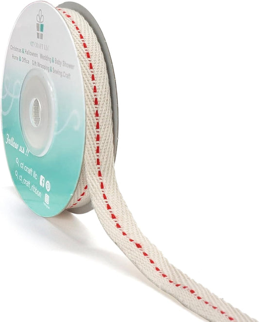 CT CRAFT LLC Ivory Cotton Red Stitched Ribbon 3/8" x 10 Yards for Home Décor Gift Present Wrapping DIY Crafts Birthday Wedding Bouquet Christmas - Crafty Corner
