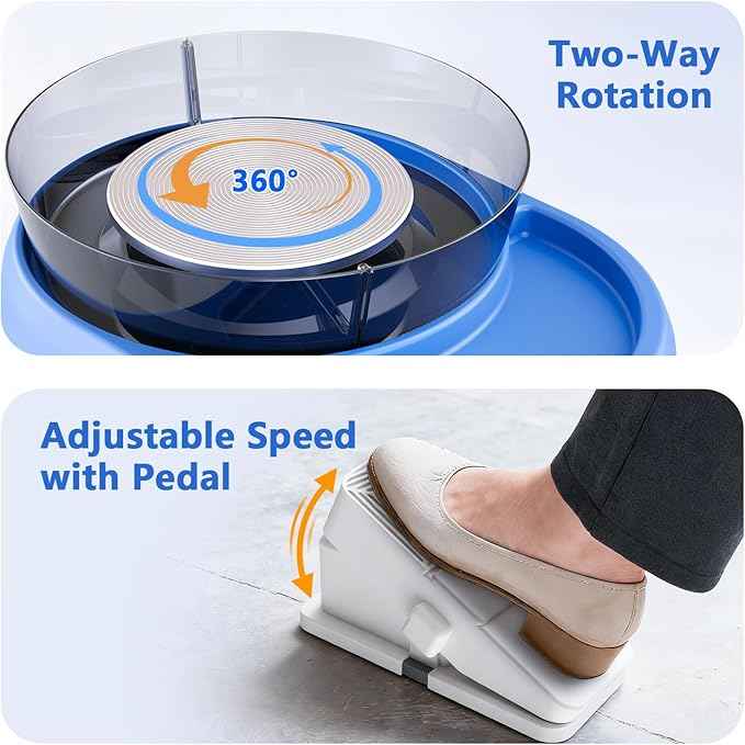 Pottery Wheel for Kids and Beginner - Upgraded Pottery Wheel with 6" Turntable with Two-Way Rotation, 2.2lb Clay, Art Supplies Sculpting Tools, Christmas Craft Gifts for Teens Kids Adults (Blue)