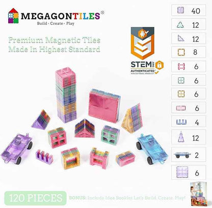 120PCS Premium Magnetic Tiles Set | STEM-Authenticated Magnetic Building Blocks | Educational Construction Toy for Kids Ages 3–8 (Boys & Girls)