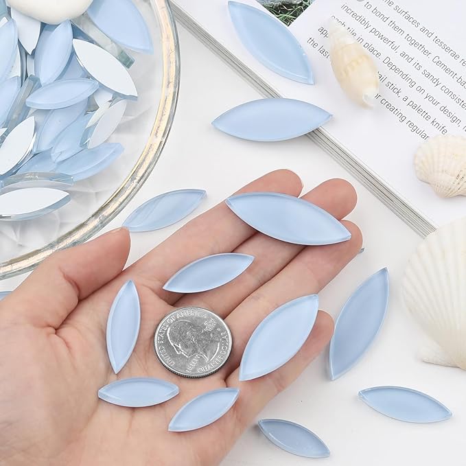 Youway Style Blue Leaf Mosaic Tiles for Crafts Bulk,200g Petal Mosaic Glass Pieces,Flower Glass Tiles for Christmas Mosaic Decorations,Garden Mosaic Supplies Kit