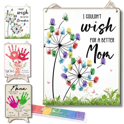 Dandelion DIY Fingerprint Art Hanging Sign, Mothers Day Fingerprints Craft, Baby's First Finger Print Mother's Day Gifts for Mom, Project Memory Keepsake Kids Activity PreK Preschool (Wish Mom)