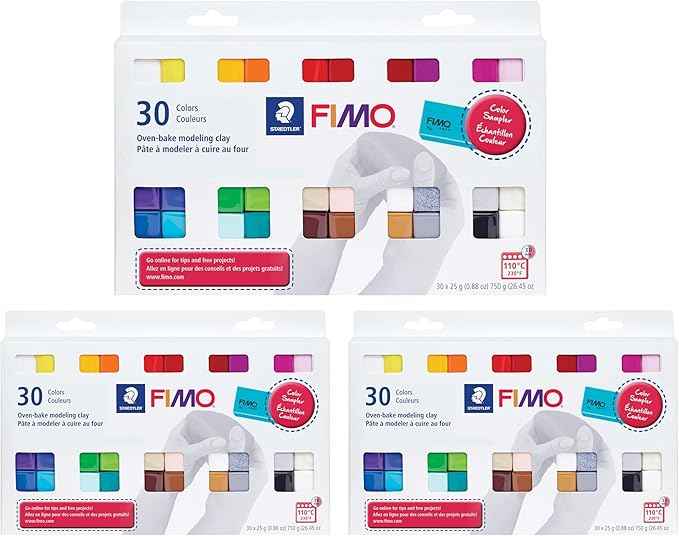 STAEDTLER 3 Pack - FIMO Soft Oven-Bake Polymer Modeling Clay (3 Sets of 30 pcs) Starter Kit for Scultpting, and Crafting for Beginners, Assorted Colors (0.88 oz Blocks), 90 Count