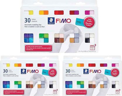 STAEDTLER 3 Pack - FIMO Soft Oven-Bake Polymer Modeling Clay (3 Sets of 30 pcs) Starter Kit for Scultpting, and Crafting for Beginners, Assorted Colors (0.88 oz Blocks), 90 Count