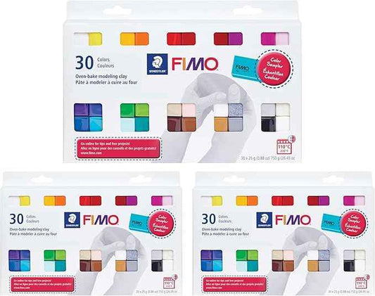 STAEDTLER 3 Pack - FIMO Soft Oven-Bake Polymer Modeling Clay (3 Sets of 30 pcs) Starter Kit for Scultpting, and Crafting for Beginners, Assorted Colors (0.88 oz Blocks), 90 Count