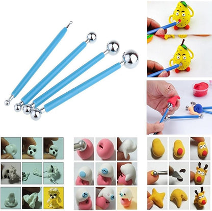 Ecjiuyi 9PCS Sculpting Tools,4PCS Double-Ended Metal Ceramic Clay Ball Stylus Dotting Tools and 5PCS 2 Way Silicone Polymer and Embossing Paper Flower Indentation Tool Set