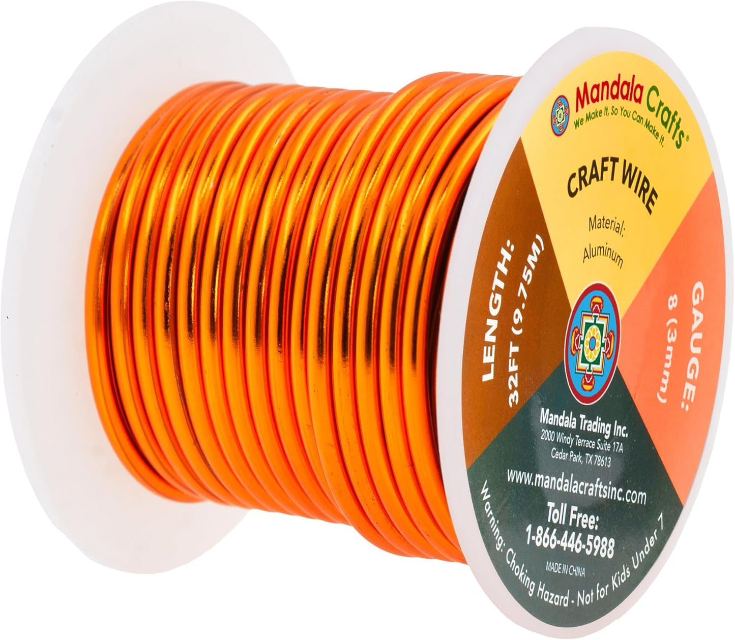 Mandala Crafts 8 Gauge Anodized Aluminum Craft Wire for Jewelry Making - 32 FT Colored Flexible Orange Wire - Bendable for Bonsai Armature Crafting Sculpting - Crafty Corner